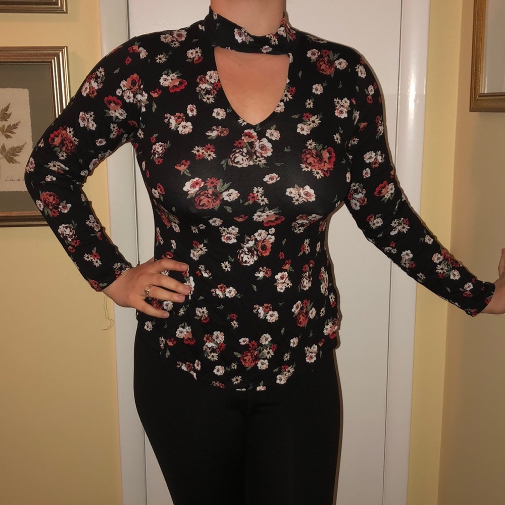 Black blouse with floral design